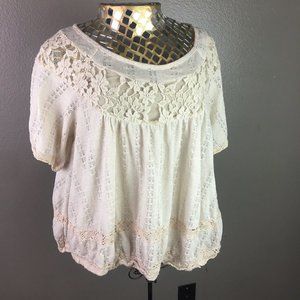free people lace cropped short sleeve cream ruffle